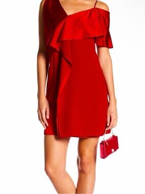 Diane von Furstenberg Red Asymmetrical Ruffle Dress, Rust (Red), Size 2